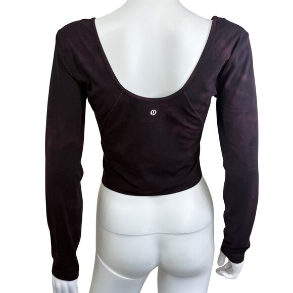 Lululemon Womens Align Long Sleeve Crop Top Size 8 Burgundy Tie-Dye Print - Picture 2 of 7